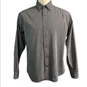 Vintage Italia Black Long Sleeve Button Front Polka Dot on Stripe Shirt Size L